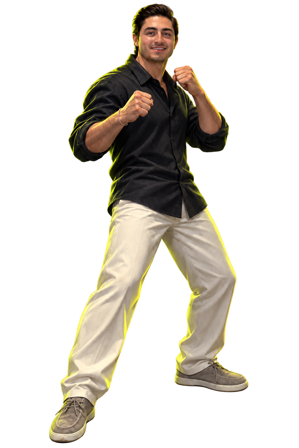 Hossein as a full-body arcade fighter